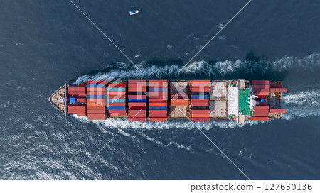 Aerial view container cargo ship freight shipping international, Global business freight shipping import export logistic transportation container ship, Container cargo ship sea freight container ship. 127630136