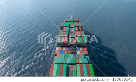 Aerial view container cargo ship freight shipping international, Global business freight shipping import export logistic transportation container ship, Container cargo ship sea freight container ship. 127630143