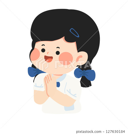 Cartoon Illustration of Thai Student Greet 127630184