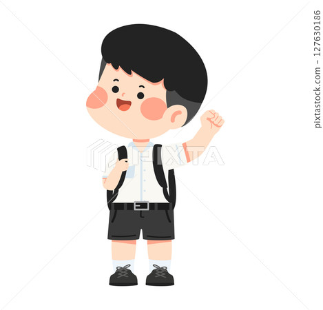 Illustration of Schoolboy With Backpack Cheering Illustration of Schoolboy With Backpack Cheering 127630186