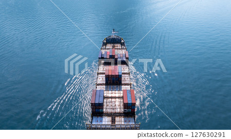 Aerial view container cargo ship freight shipping international, Global business freight shipping import export logistic transportation container ship, Container cargo ship sea freight container ship. 127630291