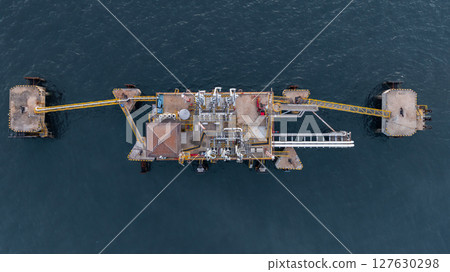 Aerial view industrial offshore oil gas terminal tanker ship, Global energy supply chain marine logistic transportation infrastructure, Oil gas industrial terminal tanker ship energy logistic industry 127630298