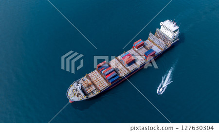 Aerial view container cargo ship freight shipping international, Global business freight shipping import export logistic transportation container ship, Container cargo ship sea freight container ship. Aerial view container cargo ship freight shipping international, Global business freight shipping import export logistic transportation container ship, Container cargo ship sea freight container ship. 127630304