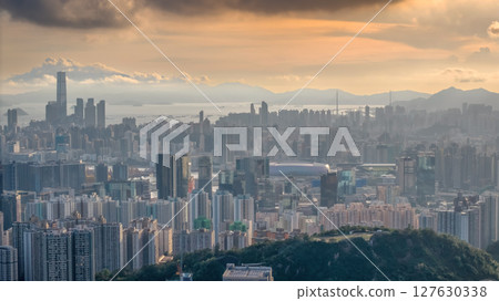 June 8 2025 Urban Skyline at Dusk Underneath a Dramatic Sunset Sky 127630338