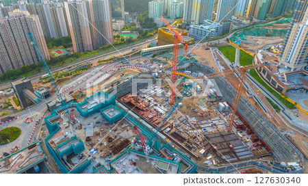 June 8 2025 View of Urban High-Rise Construction Site with Tower Cranes June 8 2025 View of Urban High-Rise Construction Site with Tower Cranes 127630340