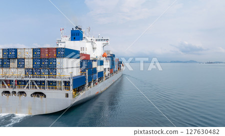 Aerial view container cargo ship freight shipping international, Global business freight shipping import export logistic transportation container ship, Container cargo ship sea freight container ship. 127630482