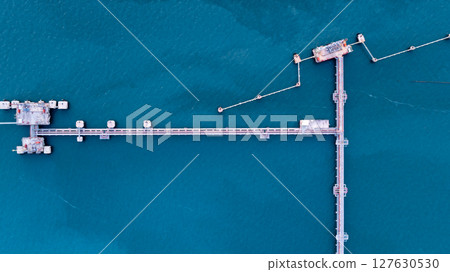 Aerial view industrial oil and gas pipeline system, Energy industry pipeline structure oil and gas refinery, Industrial pipeline system petrochemical plant refinery, Petrochemical pipeline network. 127630530