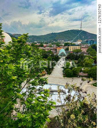 Tbilisi, Georgia - May 02, 2025: Tbilisi city center from Narikala hill . High quality photo Tbilisi, Georgia - May 02, 2025: Tbilisi city center from Narikala hill . High quality photo 127630740