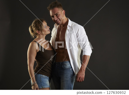 male model - fitness addicted shot in studio background 127630932