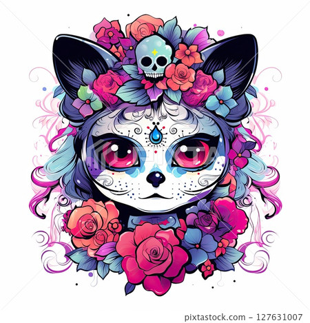 T-shirt portrait of Calavera Catrina. Young woman with sugar skull makeup. Dia de los muertos. Day of The Dead. Halloween 127631007