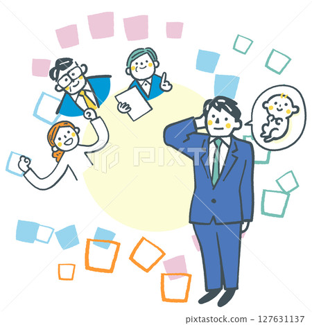 A new dad applying for childcare leave to his workplace Stock illustration material 127631137