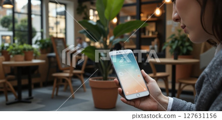 Fintech Revolution - Person Using Smartphone for Peer-to-Peer Payment A person is making a peer-to-peer payment via a smartphone in 127631156