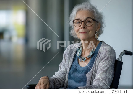 portrait of senior woman in wheelchair 127631511