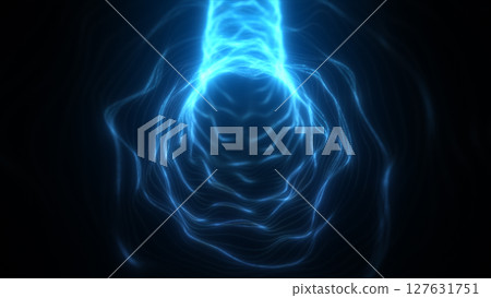 Abstract blue energy tunnel of glowing light particles swirling in a fluid digital vortex Abstract blue energy tunnel of glowing light particles swirling in a fluid digital vortex 127631751