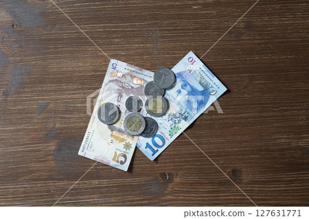 some Georgian Lari banknotes and coins some Georgian Lari banknotes and coins 127631771