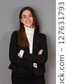 young female doctor in studio background 127631793