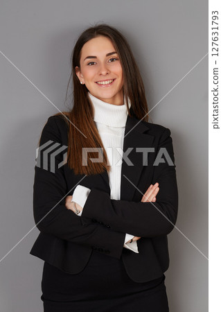 young female doctor in studio background 127631793