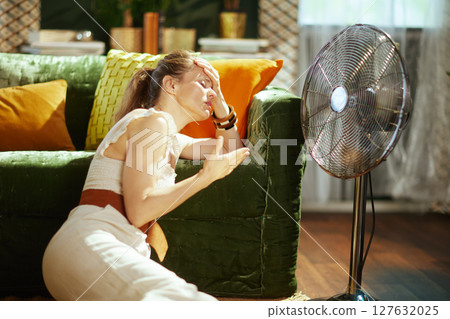 Woman Struggling with Summer Heat Exhaustion 127632025