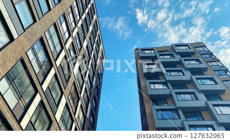 Architecture and real estate, modern residential apartment building with large panoramic windows 127632065