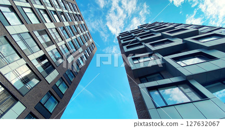 Architecture and real estate, modern residential apartment building with large panoramic windows 127632067