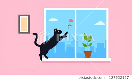 a window with a funny cat illustration a window with a funny cat illustration 127632127