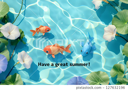 Cool-looking goldfish-2 (with text) Summer greetings 127632196