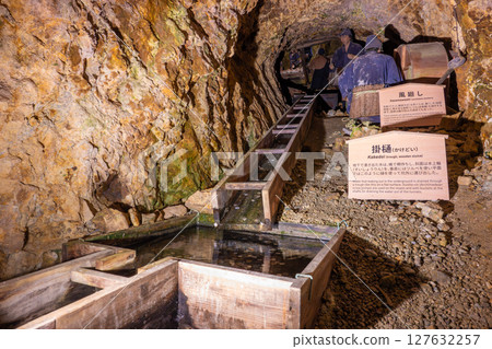 Sado Gold Mine, Sotayu Pit (Edo Gold Mine Picture Scroll Course) Hanging pipes and windmills 127632257