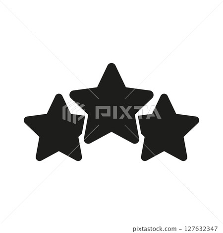 Three Stars Solid Icon. Quality Rating, Feedback Evaluation, And Excellence Recognition Silhouette Symbol. Customer Satisfaction And Review Highlight. Isolated Vector Illustration 127632347