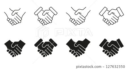 Handshake Agreement Icon Set. Business Partnership, Collaboration, And Deal-Making Outline And Silhouette Symbol Collection. Professional Networking And Cooperation. Isolated Vector Illustration Handshake Agreement Icon Set. Business Partnership, Collaboration, And Deal-Making Outline And Silhouette Symbol Collection. Professional Networking And Cooperation. Isolated Vector Illustration 127632350