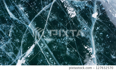 Aerial top view of frozen Lake Baikal Aerial top view of frozen Lake Baikal 127632570