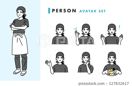 Female ramen shop clerk avatar set Female ramen shop clerk avatar set 127632617