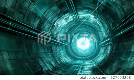 Futuristic tunnel with glowing end. 127633208