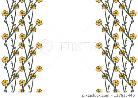 Botanical floral vertical border with meadow flowers isolated on white background. Hand drawn little yellow wildflowers plant vector illustration. Graphic design element for Birthday Wedding Greeting 127633440