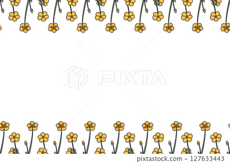 Botanical floral horizontal border with meadow flowers isolated on white background. Hand drawn little yellow wildflowers plant vector illustration.Graphic design element for Birthday Wedding Greeting Botanical floral horizontal border with meadow flowers isolated on white background. Hand drawn little yellow wildflowers plant vector illustration.Graphic design element for Birthday Wedding Greeting 127633443