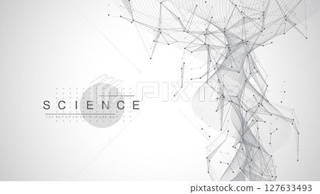 Colorful molecules background with DNA helix, DNA strand, DNA Test. Molecule or atom, neurons. Abstract structure for science, healthcare or medical background, banner. Scientific vector illustration Colorful molecules background with DNA helix, DNA strand, DNA Test. Molecule or atom, neurons. Abstract structure for science, healthcare or medical background, banner. Scientific vector illustration 127633493