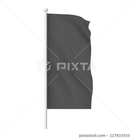 Black waving flag template, clean fabric vertical canvas for promotion design, flag on flagpole vector 3d mockup Black waving flag template, clean fabric vertical canvas for promotion design, flag on flagpole vector 3d mockup 127633503