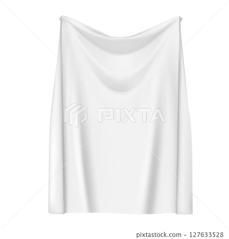 Realistic waving cloth texture sheet, white flag template, clean vector hanging cotton fabric textile vertical canvas Realistic waving cloth texture sheet, white flag template, clean vector hanging cotton fabric textile vertical canvas 127633528