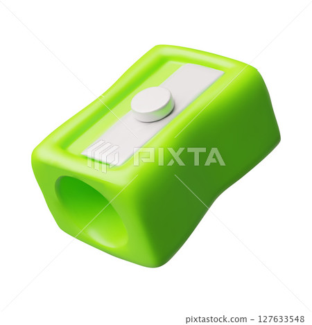 Sharpener 3D plastic cartoon style icon, realistic green pencil sharpen tool, stationery for artwork vector illustration Sharpener 3D plastic cartoon style icon, realistic green pencil sharpen tool, stationery for artwork vector illustration 127633548
