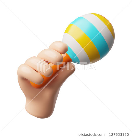 Mexican maracas in hand 3D plastic style vector icon, musical instrument, bright musical rattle, Hispanic rumba shaker Mexican maracas in hand 3D plastic style vector icon, musical instrument, bright musical rattle, Hispanic rumba shaker 127633550