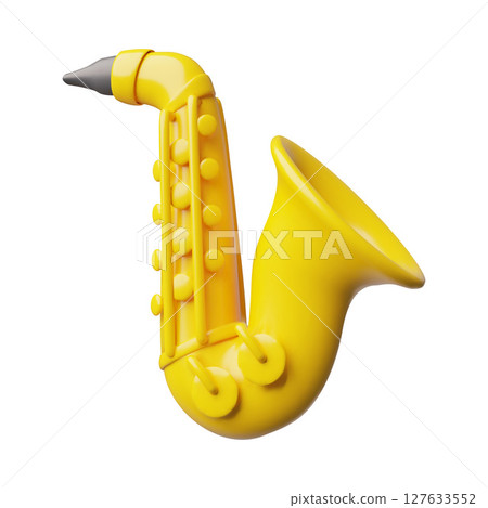 Saxophone 3D plastic style icon, realistic wind brass horn music instrument vector render illustration, jazz or blues Saxophone 3D plastic style icon, realistic wind brass horn music instrument vector render illustration, jazz or blues 127633552