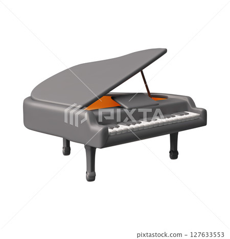 3D vector icon of piano with keys in gray color on isolated background. 3D vector icon of piano with keys in gray color on isolated background. 127633553