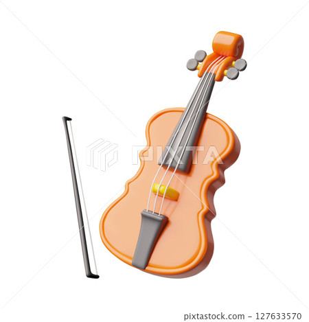 Realistic violin and bow 3d plastic style vector icon, classic string music instrument, symphony orchestra sound device 127633570