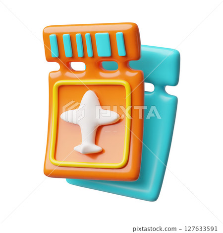 Airplane flight tickets, seat voucher or coupon for air transport 3D plastic cartoon style vector icon, Time to travel 127633591