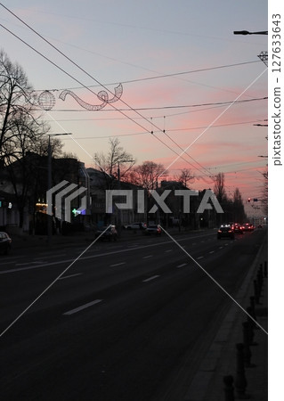 Stefan cel Mare Boulevard at sunset. Stefan cel Mare Boulevard at sunset. 127633643