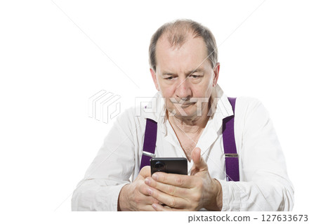 Portrait of a sixty-year-old man in a white shirt. Portrait of a sixty-year-old man in a white shirt. 127633673