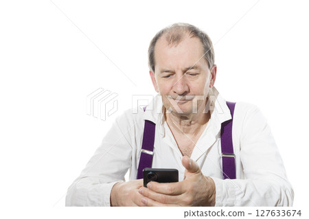 Portrait of a sixty-year-old man in a white shirt. Portrait of a sixty-year-old man in a white shirt. 127633674