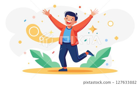 His joyful expression and exuberant movements celebrate a significant career achievement. 127633882