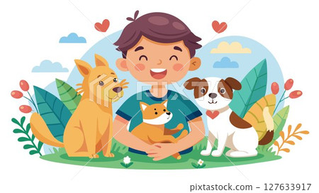 The image evokes feelings of warmth, innocence, and the simple joys of animal companionship. 127633917