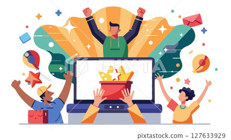 Their hands shoot up in excitement as a thrilling moment unfolds on the giant screen. 127633929