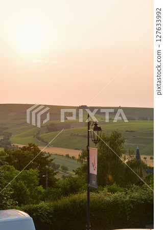 Vineyards at sunset as seen from the hills of Sancerre (France, June 8, 2025) 127633992